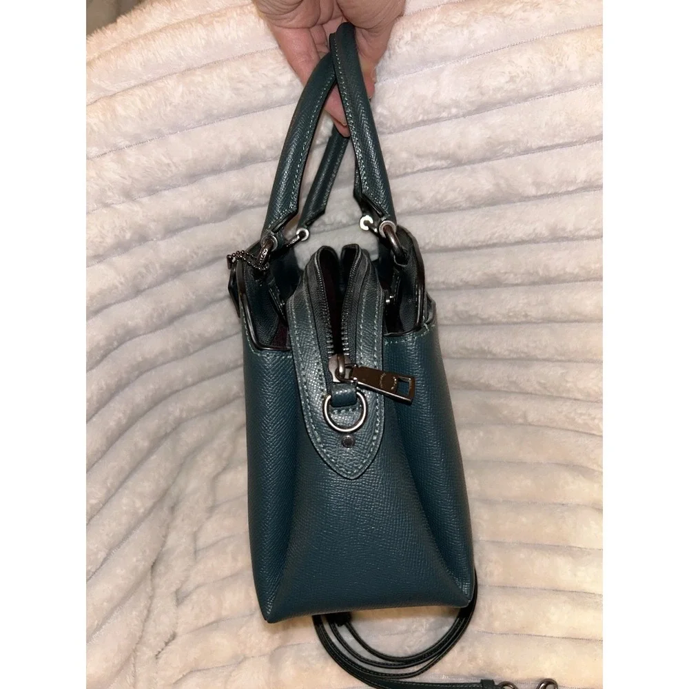 Coach Mini Lillie Carryall Forest Green Crossgrain Leather Satchel Crossbody Bag